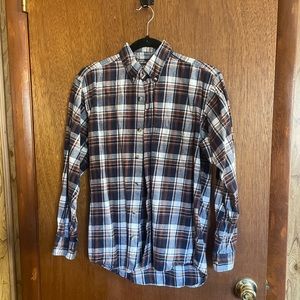 Brown and Navy Plaid Flannel Shirt